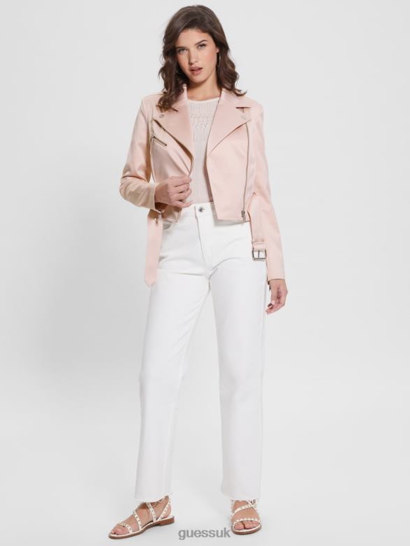 GUESS Women Eco Luna Cropped Biker Jacket Dolly Pink Apparel V28V61725