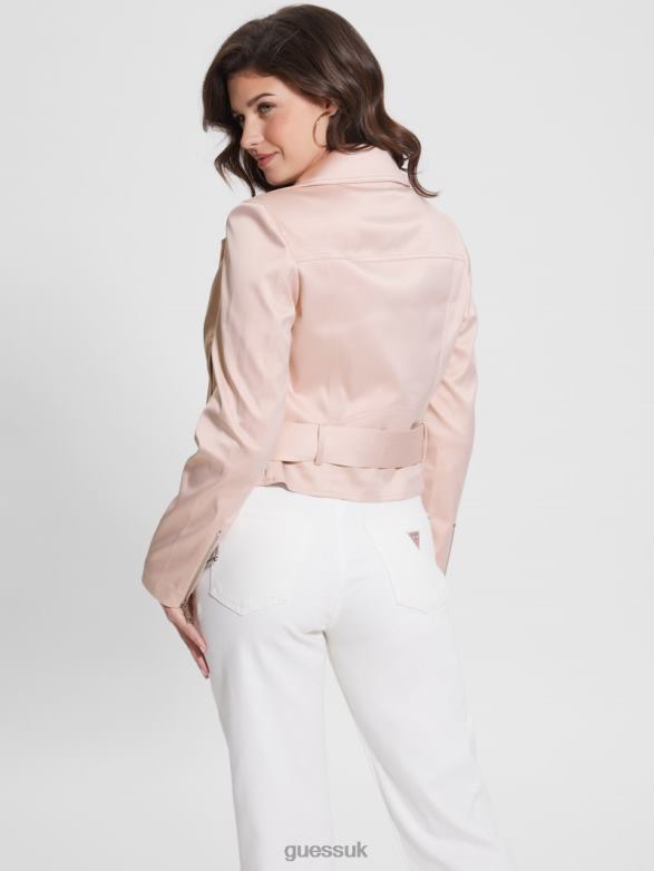 GUESS Women Eco Luna Cropped Biker Jacket Dolly Pink Apparel V28V61725