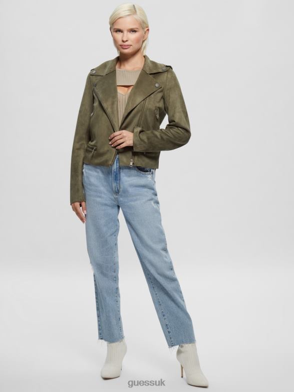 GUESS Women Eco Monica Moto Jacket Desert Green Apparel V28V61890