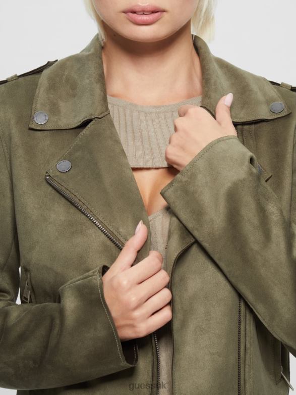 GUESS Women Eco Monica Moto Jacket Desert Green Apparel V28V61890