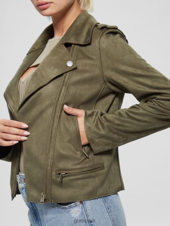 GUESS Women Eco Monica Moto Jacket Desert Green Apparel V28V61890