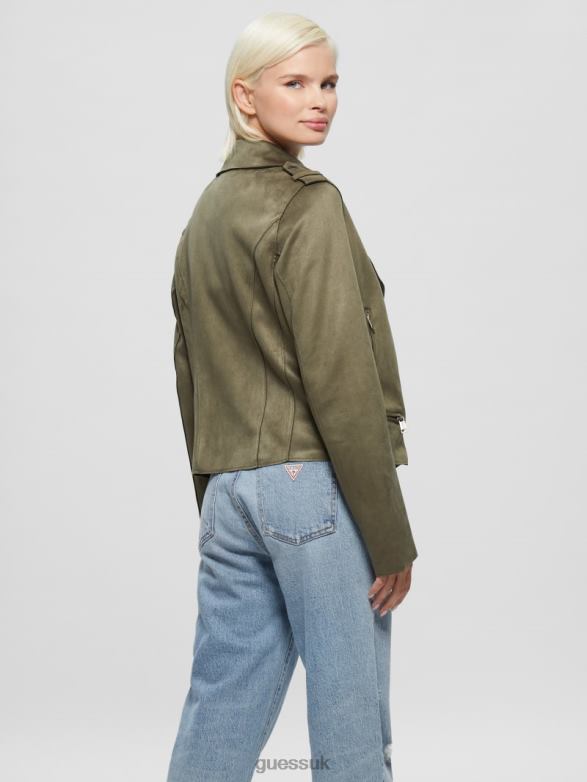 GUESS Women Eco Monica Moto Jacket Desert Green Apparel V28V61890