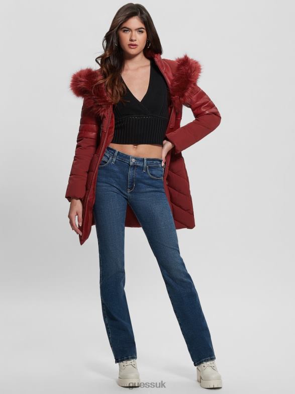 GUESS Women Eco Oxana Quilted Jacket Beet Juice Red Apparel V28V61886