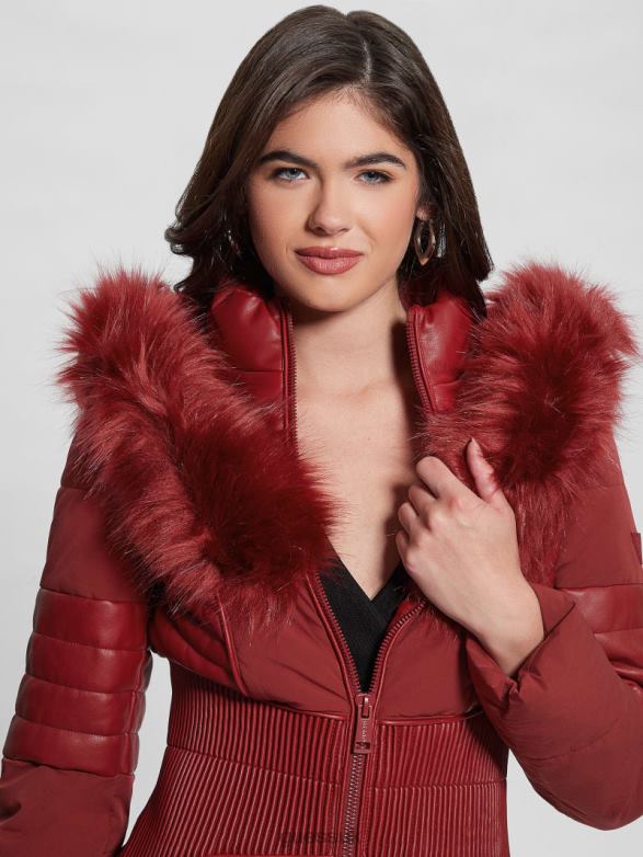 GUESS Women Eco Oxana Quilted Jacket Beet Juice Red Apparel V28V61886