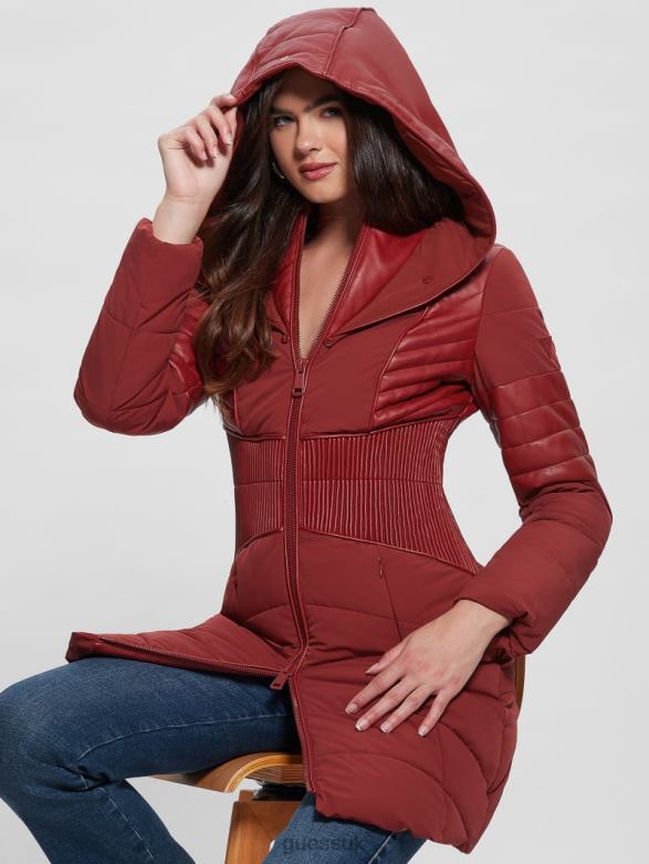GUESS Women Eco Oxana Quilted Jacket Beet Juice Red Apparel V28V61886