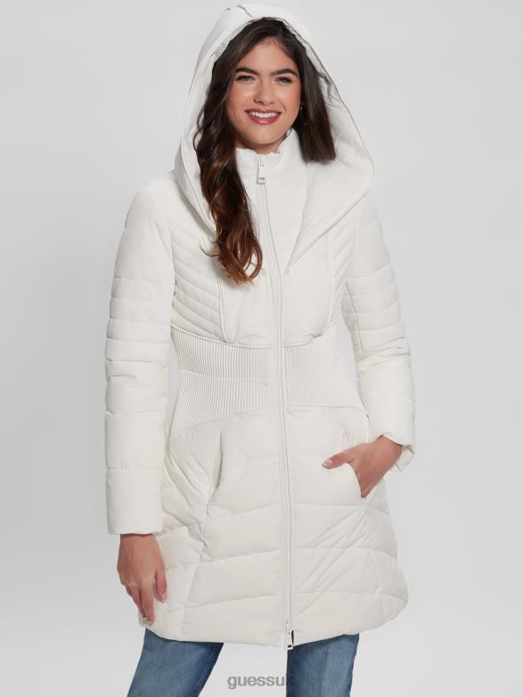 GUESS Women Eco Oxana Quilted Jacket Pure White Apparel V28V61964