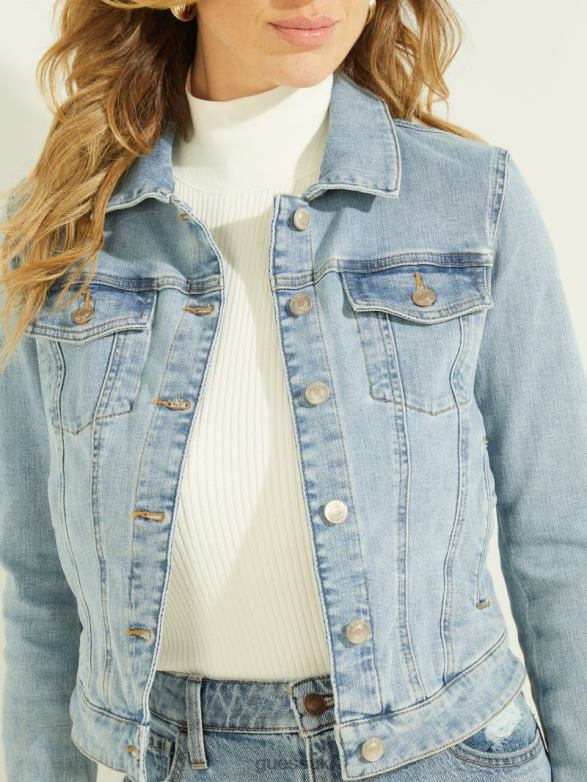 GUESS Women Eco Sexy Trucker Jacket Aria Wash Apparel V28V6134