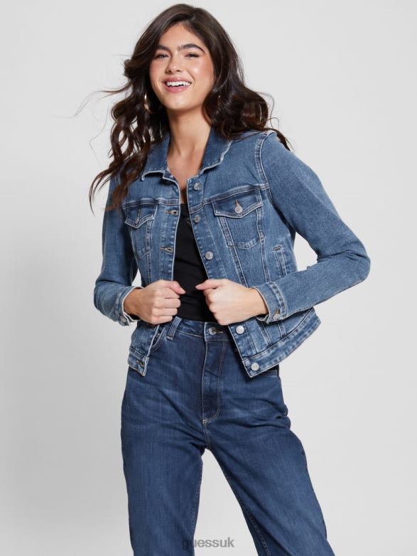 GUESS Women Eco Sexy Trucker Jacket Reign Wash Apparel V28V628