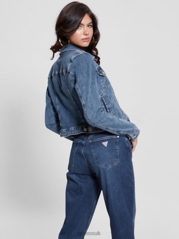 GUESS Women Eco Sexy Trucker Jacket Reign Wash Apparel V28V628