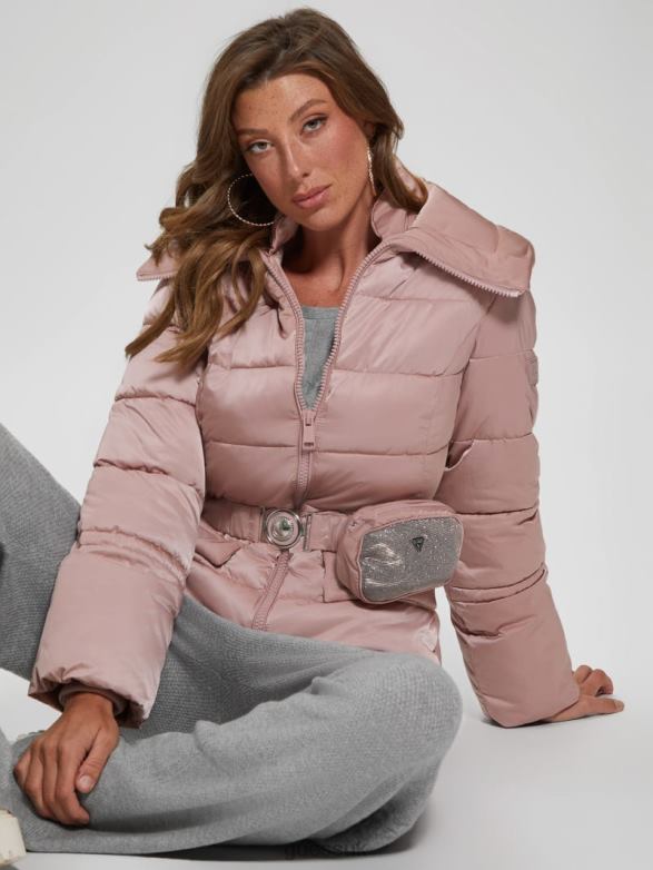 GUESS Women Eco Shimmer Puffer Jacket Rosy Violet Apparel V28V61940