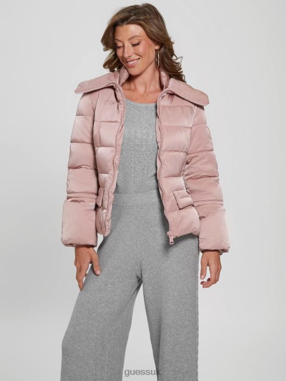 GUESS Women Eco Shimmer Puffer Jacket Rosy Violet Apparel V28V61940