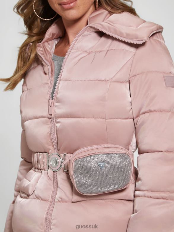 GUESS Women Eco Shimmer Puffer Jacket Rosy Violet Apparel V28V61940