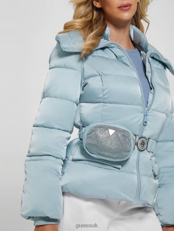 GUESS Women Eco Shimmer Puffer Jacket Sky Dusk Apparel V28V61990