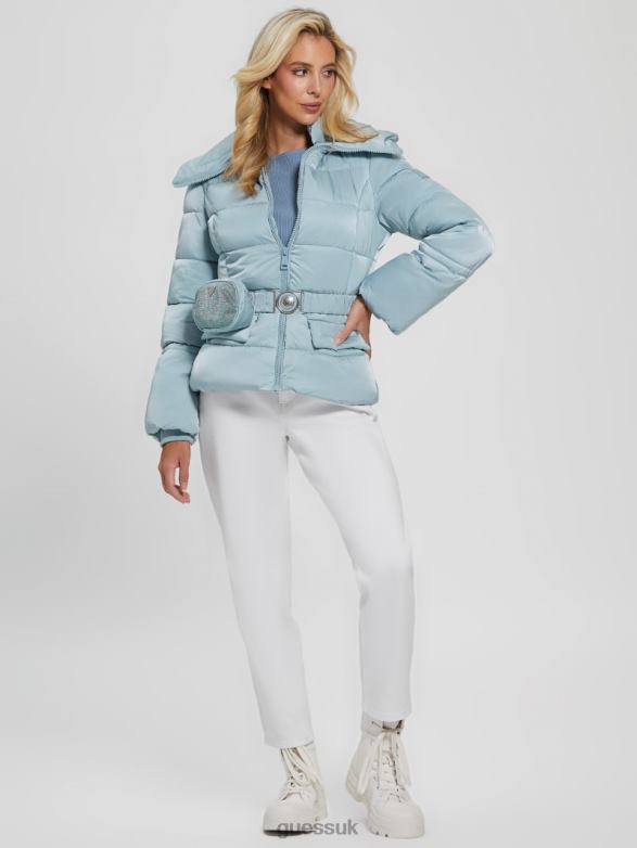 GUESS Women Eco Shimmer Puffer Jacket Sky Dusk Apparel V28V61990