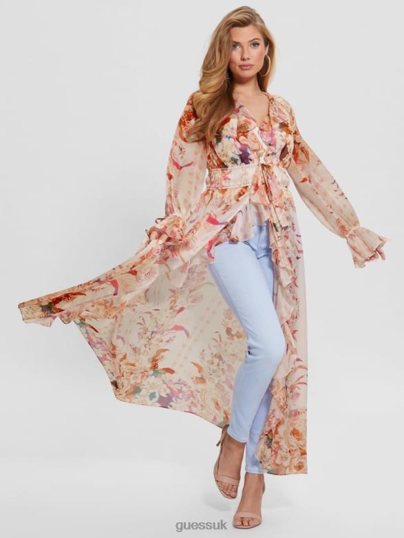 GUESS Women Eco Vanessa Printed Chiffon Duster Reclaimed Romance Apparel V28V61414