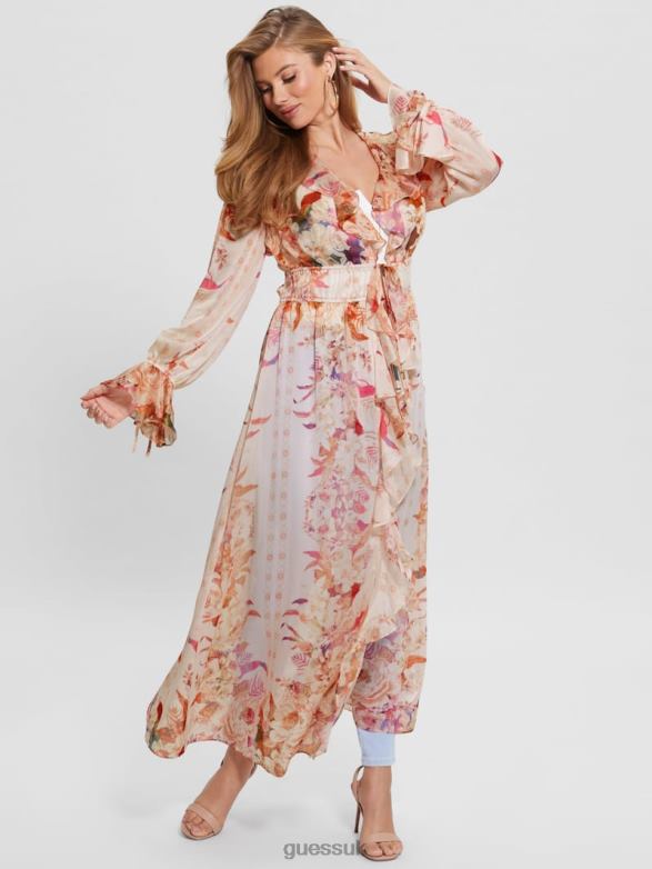 GUESS Women Eco Vanessa Printed Chiffon Duster Reclaimed Romance Apparel V28V61414