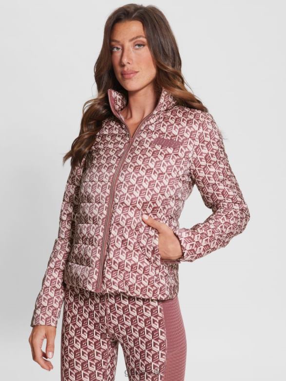 GUESS Women Eireen Puffer Jacket G Cube Red Combo Apparel V28V61974