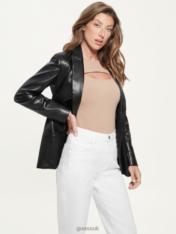 GUESS Women Emelie Faux-Leather Blazer Black Apparel V28V61793