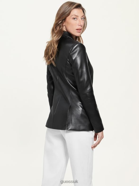 GUESS Women Emelie Faux-Leather Blazer Black Apparel V28V61793