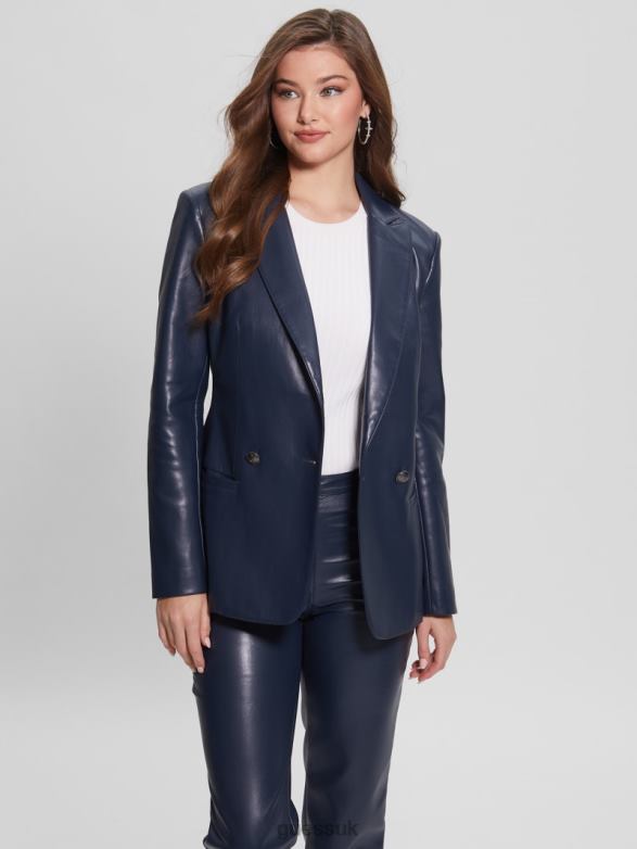 GUESS Women Emelie Faux-Leather Blazer Blackened Blue Apparel V28V61912