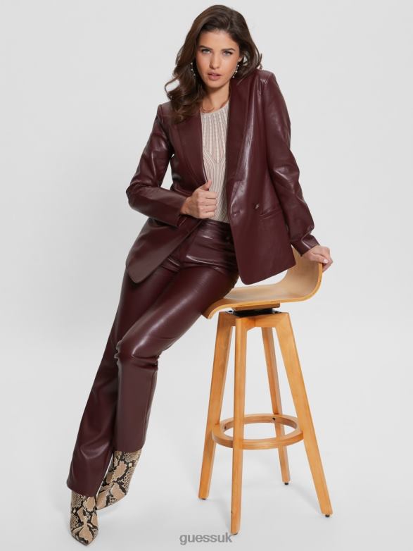 GUESS Women Emelie Faux-Leather Blazer Mystic Wine Multi Apparel V28V61861