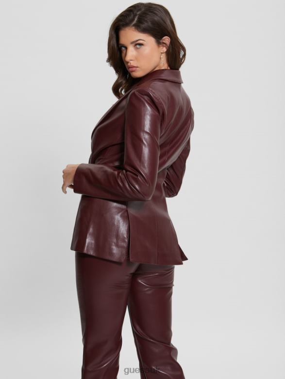 GUESS Women Emelie Faux-Leather Blazer Mystic Wine Multi Apparel V28V61861