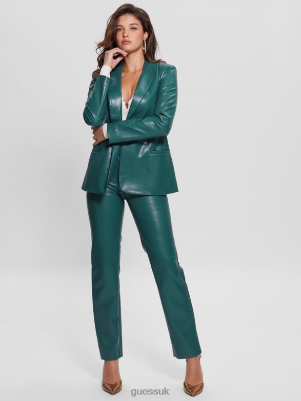 GUESS Women Emelie Faux-Leather Blazer Regal Teal Multi Apparel V28V61867