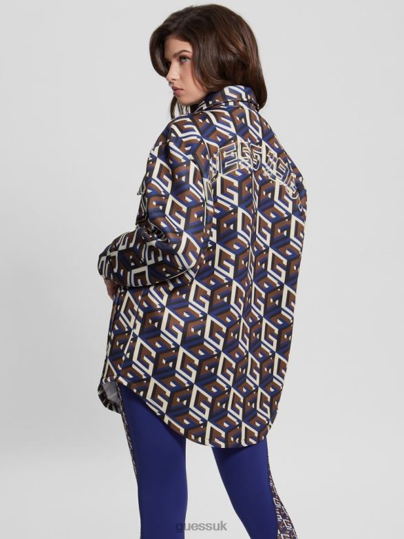 GUESS Women Emilee Scuba-Knit Shacket Medium G Cube Blue Combo Apparel V28V61542