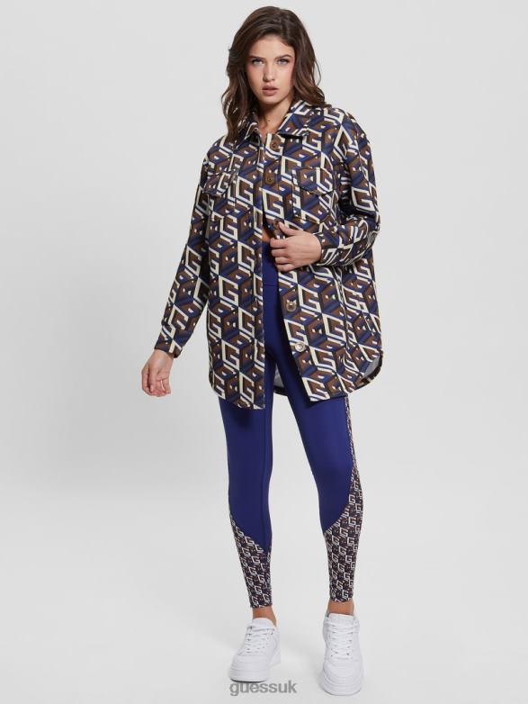 GUESS Women Emilee Scuba-Knit Shacket Medium G Cube Blue Combo Apparel V28V61542
