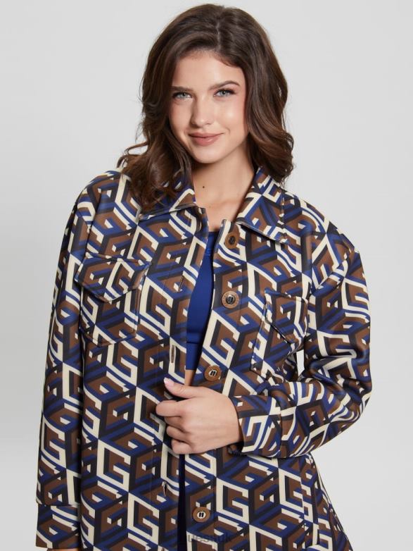 GUESS Women Emilee Scuba-Knit Shacket Medium G Cube Blue Combo Apparel V28V61542