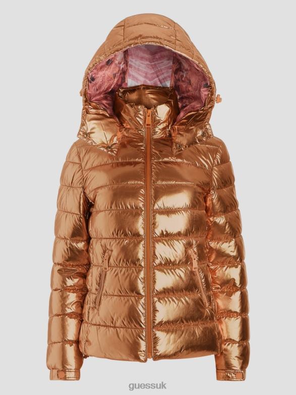 GUESS Women Fiorenza Puffer Jacket Metallic Copper Apparel V28V61980