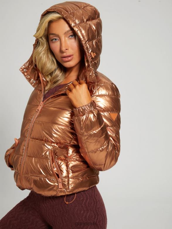 GUESS Women Fiorenza Puffer Jacket Metallic Copper Apparel V28V61980