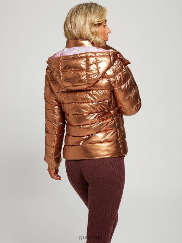 GUESS Women Fiorenza Puffer Jacket Metallic Copper Apparel V28V61980