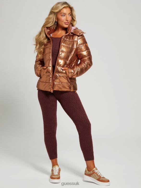 GUESS Women Fiorenza Puffer Jacket Metallic Copper Apparel V28V61980