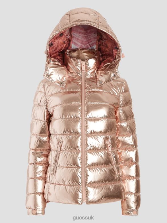 GUESS Women Fiorenza Puffer Jacket Pink Metallic Multi Apparel V28V61993