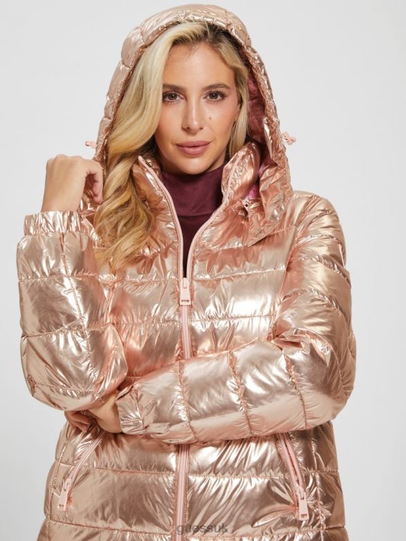 GUESS Women Fiorenza Puffer Jacket Pink Metallic Multi Apparel V28V61993