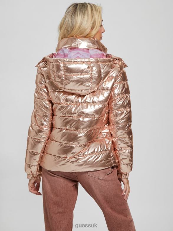 GUESS Women Fiorenza Puffer Jacket Pink Metallic Multi Apparel V28V61993