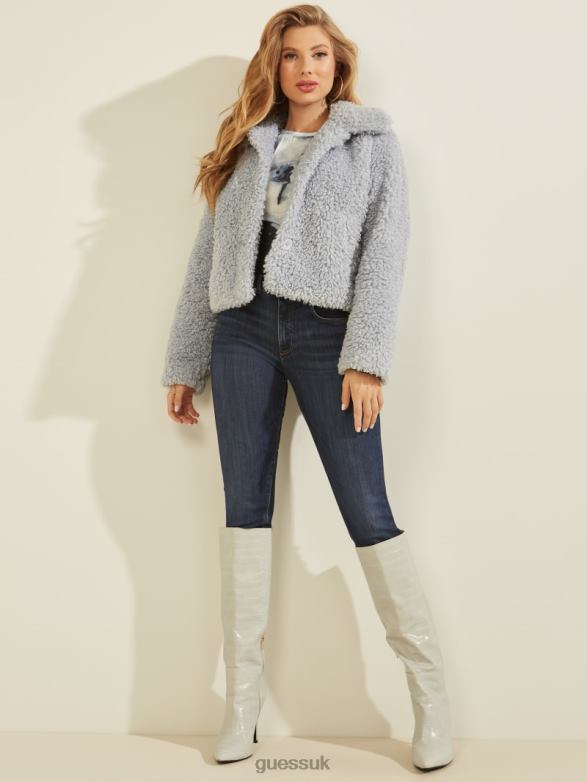 GUESS Women Fluffy Teddy Jacket Baby Blue Apparel V28V61758
