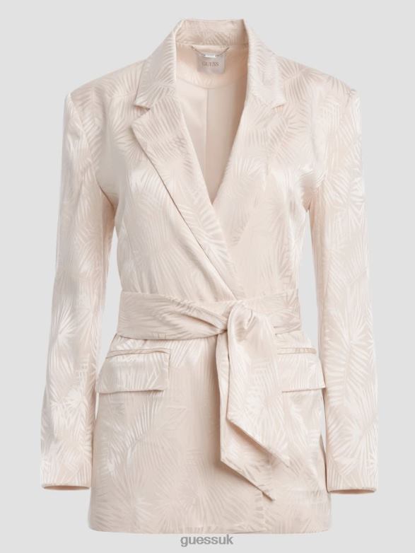 GUESS Women Holly Jacquard Belted Blazer Pearl Oyster Apparel V28V61729