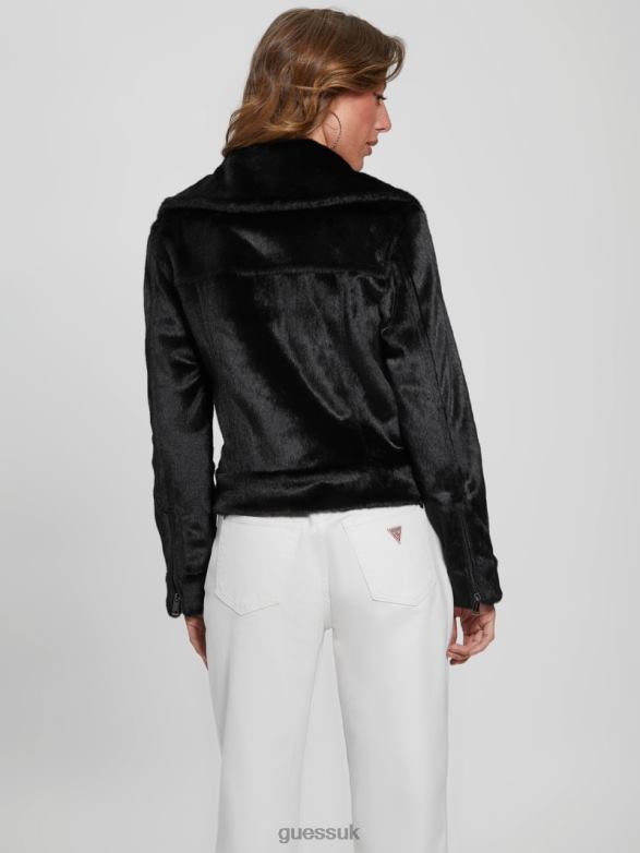 GUESS Women Lavinia Faux-Fur Moto Jacket Black Apparel V28V61925