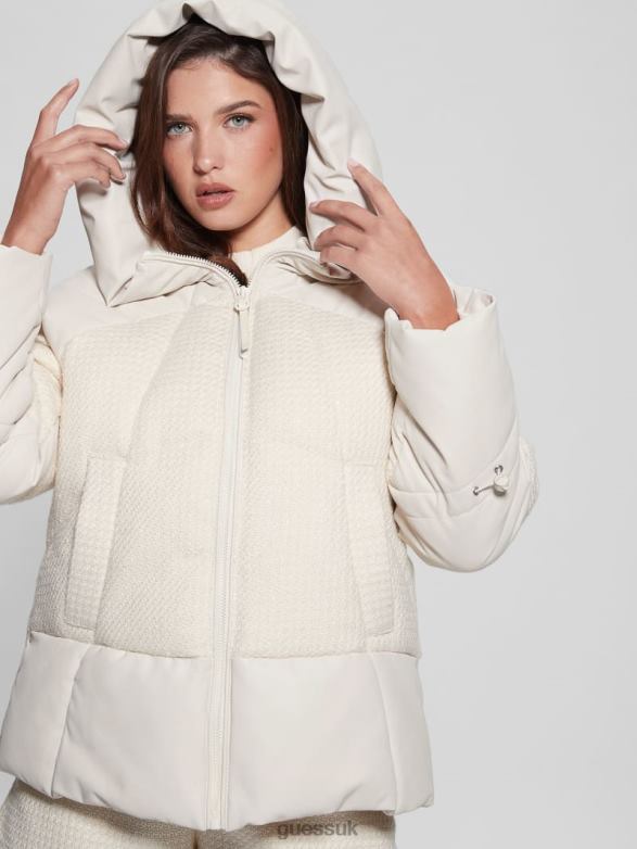 GUESS Women Lea Padded Jacket Cream White Apparel V28V61834