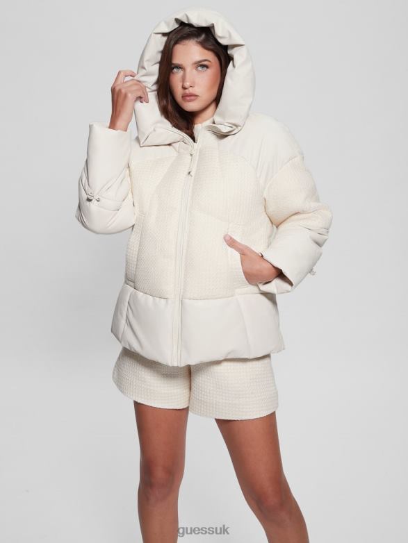 GUESS Women Lea Padded Jacket Cream White Apparel V28V61834