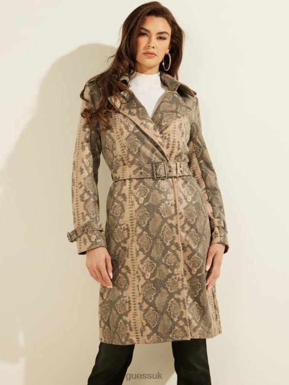 GUESS Women Linda Trench Coat Exotic Snake Sand Black C Apparel V28V61941