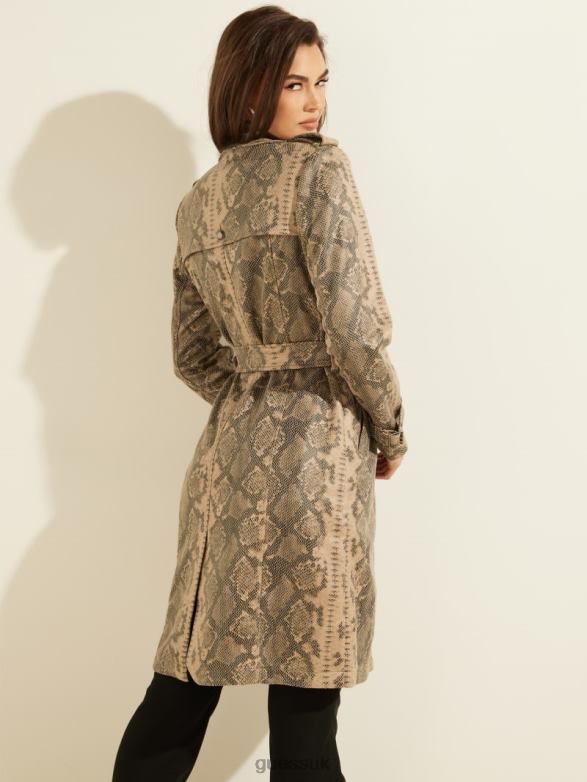 GUESS Women Linda Trench Coat Exotic Snake Sand Black C Apparel V28V61941