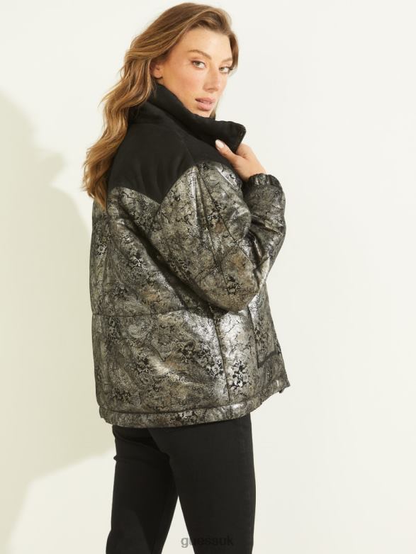 GUESS Women Loise Leather Puffer Jacket Black Apparel V28V61887