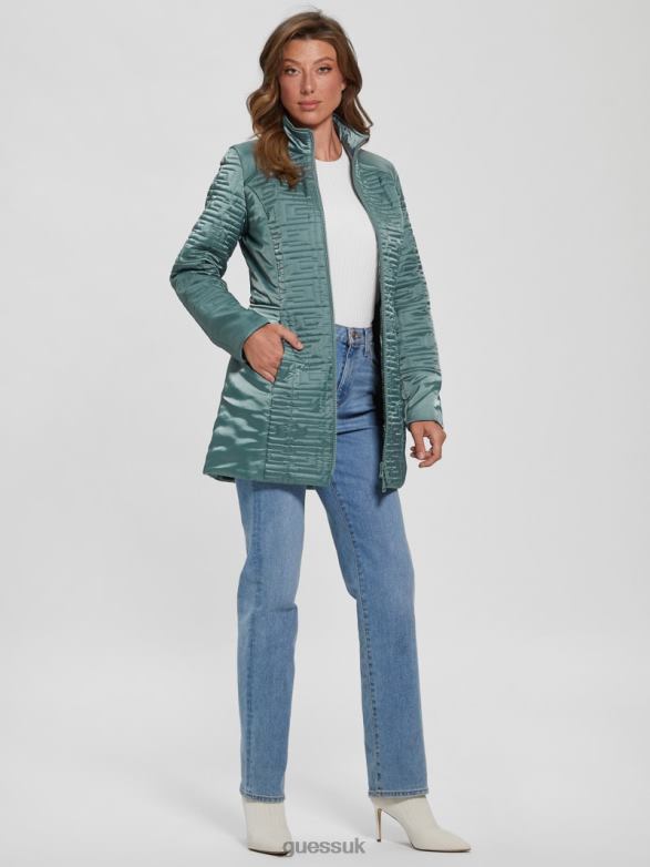 GUESS Women Marine Longline Quilted Jacket Dusty Teal Apparel V28V61963