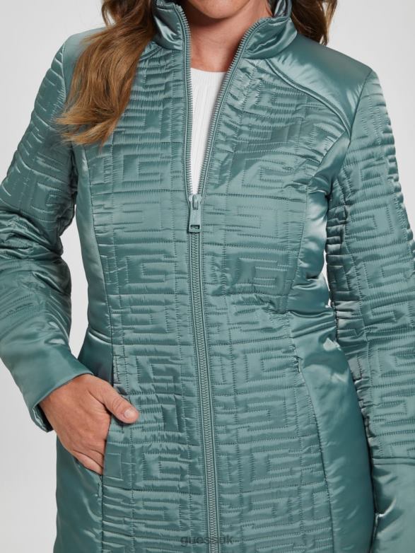 GUESS Women Marine Longline Quilted Jacket Dusty Teal Apparel V28V61963