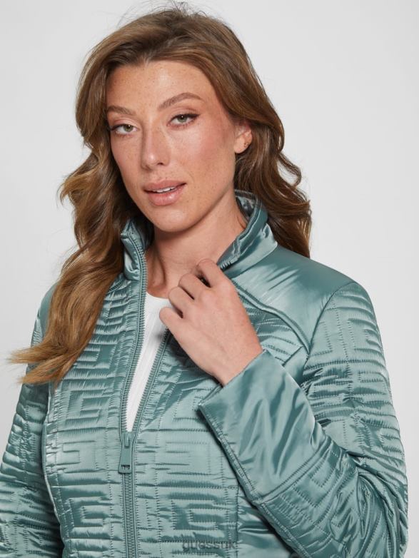 GUESS Women Marine Longline Quilted Jacket Dusty Teal Apparel V28V61963
