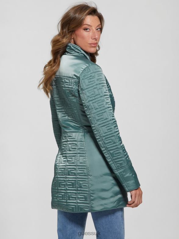 GUESS Women Marine Longline Quilted Jacket Dusty Teal Apparel V28V61963
