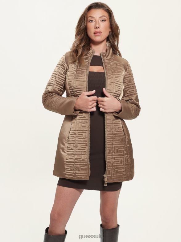GUESS Women Marine Longline Quilted Jacket Wet Sand Multi Apparel V28V61966